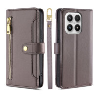 Handykette für Xiaomi 17 Hülle mit Band Handyhülle Kartenfächer PU Leder Umhängetasche in Grau