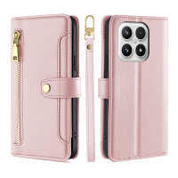 Handykette für Xiaomi 17 Hülle mit Band Handyhülle Kartenfächer PU Leder Umhängetasche in Rosa