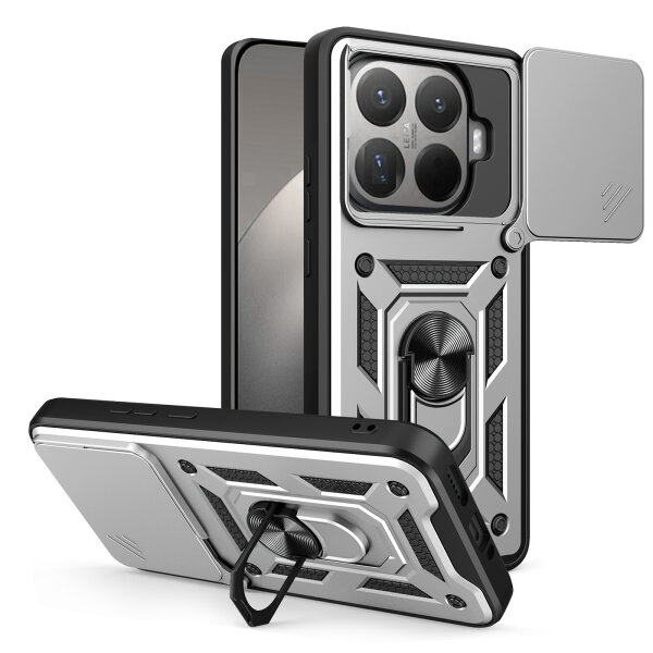 Outdoor Panzer Hülle Xiaomi 15T Pro Handyhülle Kameraschutz Ringhalter in Silber