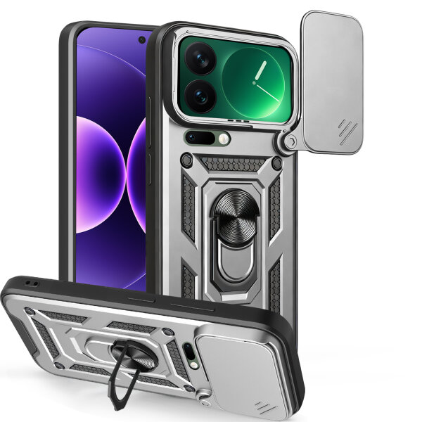 Outdoor Panzer Hülle Xiaomi 17 Pro Max Handyhülle Kameraschutz Ringhalter in Silber