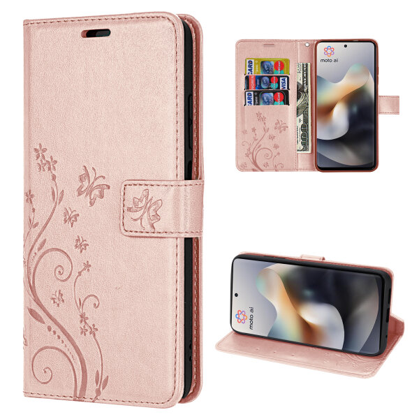 Hülle Motorola Moto G56 Handyhülle mit [Standfunktion][Kartenfächern] in Rosegold