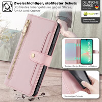 Handykette für Samsung Galaxy A26 Hülle mit Band Handyhülle Kartenfächer PU Leder Umhängetasche in Rosa