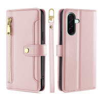 Handykette für Samsung Galaxy A26 Hülle mit Band Handyhülle Kartenfächer PU Leder Umhängetasche in Rosa