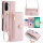 Handykette für Samsung Galaxy A26 Hülle mit Band Handyhülle Kartenfächer PU Leder Umhängetasche in Rosa