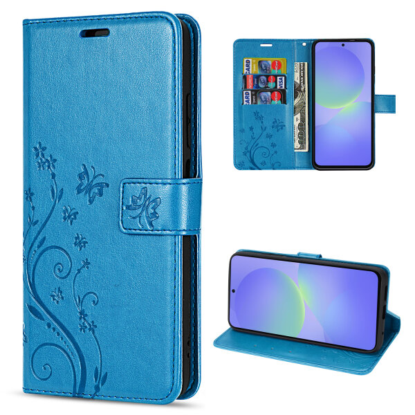 Hülle für Samsung Galaxy A36/ A56 Handy Tasche Case Schutzhülle Schale Etui BF Flower  Blau