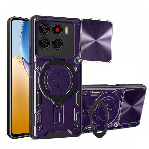 Outdoor Panzer Hülle für ZTE Blade A56 Handyhülle mit Slide Kameraschutz Ringhalter Bumper in Lila
