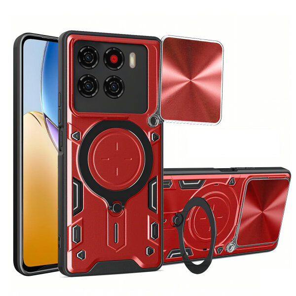 Outdoor Panzer Hülle für ZTE Blade A56 Handyhülle mit Slide Kameraschutz Ringhalter Bumper in Rot