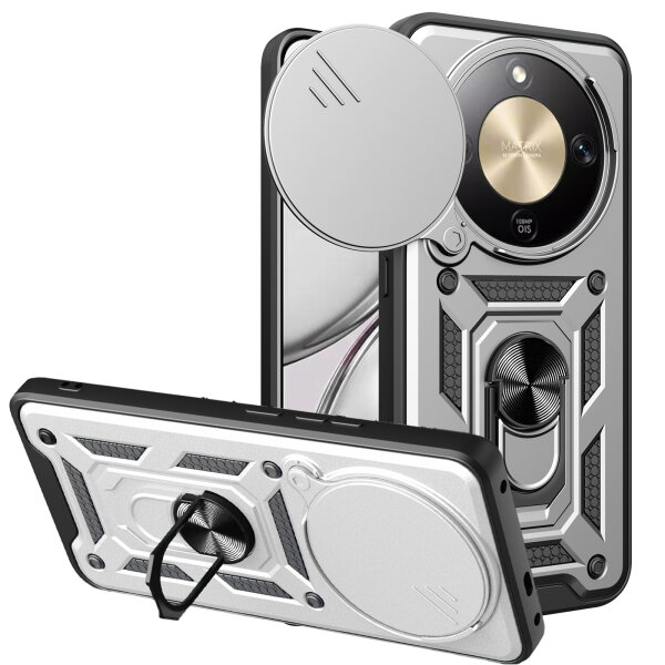 Outdoor Panzer Hülle für Honor Magic 8 Lite Handyhülle Slide Kameraschutz Ringhalter Silber