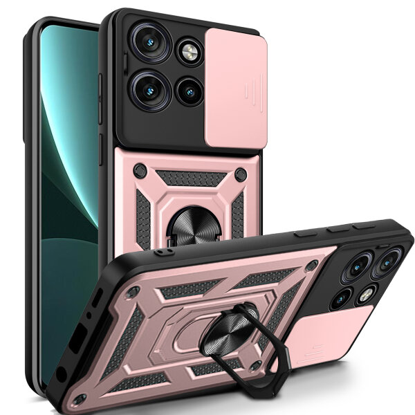 Outdoor Panzer Hülle für Motorola Edge 50 Neo Handyhülle mit Kameraschutz Ringhalter Rosegold