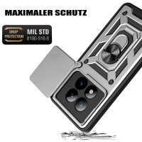 Outdoor Panzer Hülle für Xiaomi Redmi Note 15 Pro 5G Handyhülle mit Kameraschutz Ringhalter Silber