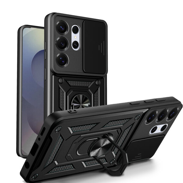 Outdoor Panzer Hülle für Samsung Galaxy S26 Ultra mit Kameraschutz Ringhalter Schwarz