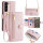 Handykette Samsung Galaxy S26 Hülle mit Band Handyhülle Kartenfächer PU Leder Umhängetasche in Rosa