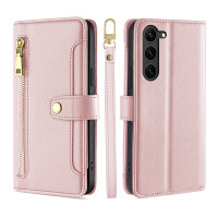 Handykette Samsung Galaxy S26+ Hülle mit Band Handyhülle Kartenfächer PU Leder Umhängetasche in Rosa