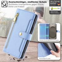 Handykette Samsung Galaxy S26+ Hülle mit Band Handyhülle Kartenfächer PU Leder Umhängetasche in Hellblau