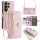 Handykette Samsung Galaxy S26 Ultra Hülle mit Band Handyhülle Kartenfächer PU Leder Umhängetasche in Rosa