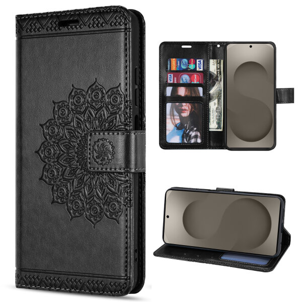 Hülle für Samsung Galaxy S26 5G Wallet Case Kartenfächern & Standfunktion in Mandala Schwarz