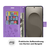 Hülle für Samsung Galaxy S26 5G Wallet Case Kartenfächern & Standfunktion in Blume Lila