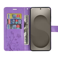 Hülle für Samsung Galaxy S26 5G Wallet Case Kartenfächern & Standfunktion in Blume Lila