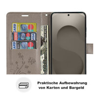 Hülle für Samsung Galaxy S26 5G Wallet Case Kartenfächern & Standfunktion in Blume Grau