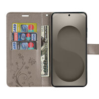 Hülle für Samsung Galaxy S26 5G Wallet Case Kartenfächern & Standfunktion in Blume Grau