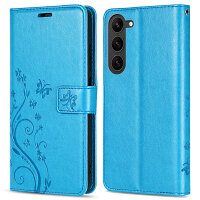 Hülle für Samsung Galaxy S26 5G Wallet Case Kartenfächern & Standfunktion in Blume Blau