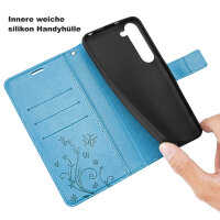 Hülle für Samsung Galaxy S26 5G Wallet Case Kartenfächern & Standfunktion in Blume Blau