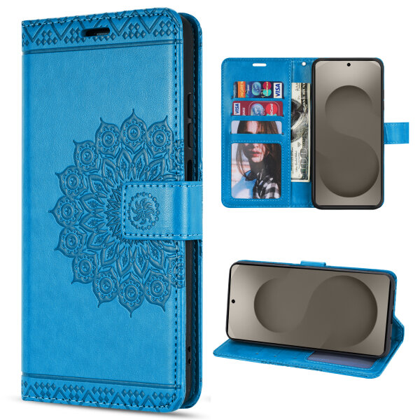 Hülle für Samsung Galaxy S26+ Wallet Case Kartenfächern & Standfunktion in Mandala Blau