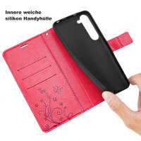 Hülle für Samsung Galaxy S26+ Wallet Case Kartenfächern & Standfunktion in Blume Rot