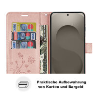 Hülle für Samsung Galaxy S26+ Wallet Case Kartenfächern & Standfunktion in Blume Rosegold