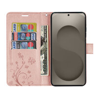 Hülle für Samsung Galaxy S26+ Wallet Case Kartenfächern & Standfunktion in Blume Rosegold