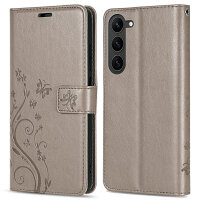 Hülle für Samsung Galaxy S26+ Wallet Case Kartenfächern & Standfunktion in Blume Grau