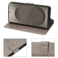 Hülle für Samsung Galaxy S26+ Wallet Case Kartenfächern & Standfunktion in Blume Grau