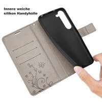 Hülle für Samsung Galaxy S26+ Wallet Case Kartenfächern & Standfunktion in Blume Grau