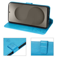 Hülle für Samsung Galaxy S26+ Wallet Case Kartenfächern & Standfunktion in Blume Blau