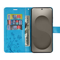 Hülle für Samsung Galaxy S26+ Wallet Case Kartenfächern & Standfunktion in Blume Blau