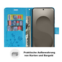 Hülle für Samsung Galaxy S26 Ultra Wallet Case Kartenfächern & Standfunktion in Blume Blau