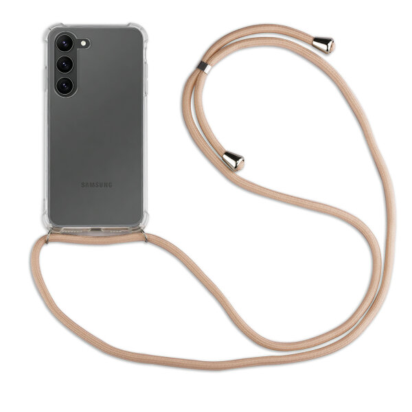 Handykette für Samsung Galaxy S26 Handyhülle mit Band in Beige / Braun