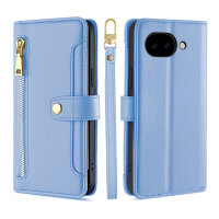 Handykette Google Pixel 10A Hülle mit Band Handyhülle Kartenfächer PU Leder Umhängetasche in Hellblau