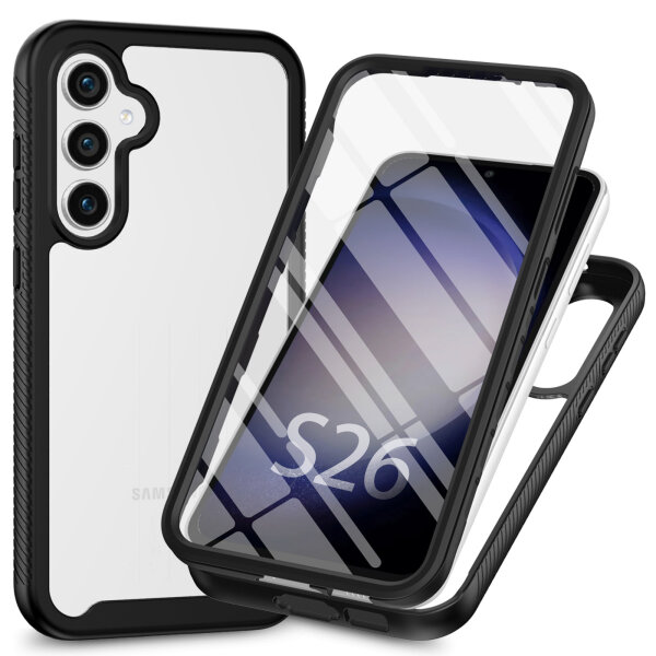 360 Grad Hülle mit eingebautem Displayschutz für Samsung Galaxy S26 Bumper Schwarz