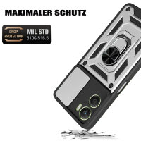 Outdoor Panzer Hülle für Motorola Moto G06 / G06 Power Handyhülle mit Kameraschutz Ringhalter Silber