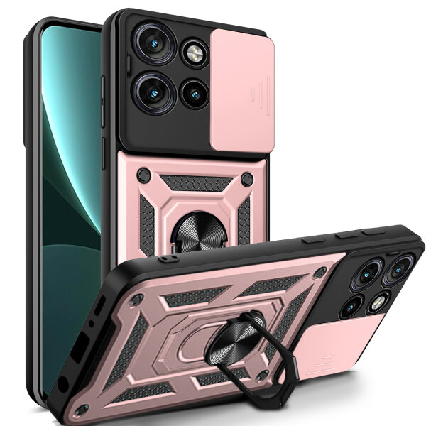 Outdoor Panzer Hülle für Motorola Edge 60 Neo Handyhülle mit Kameraschutz Ringhalter Rosegold