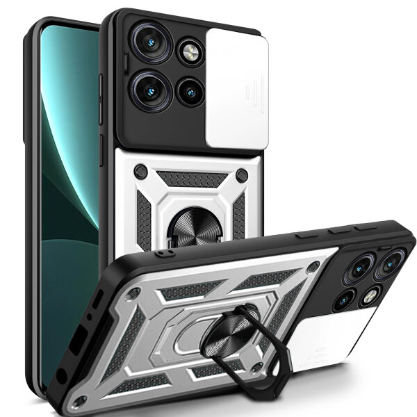 Outdoor Panzer Hülle für Motorola Edge 60 Neo Handyhülle mit Kameraschutz Ringhalter Silber