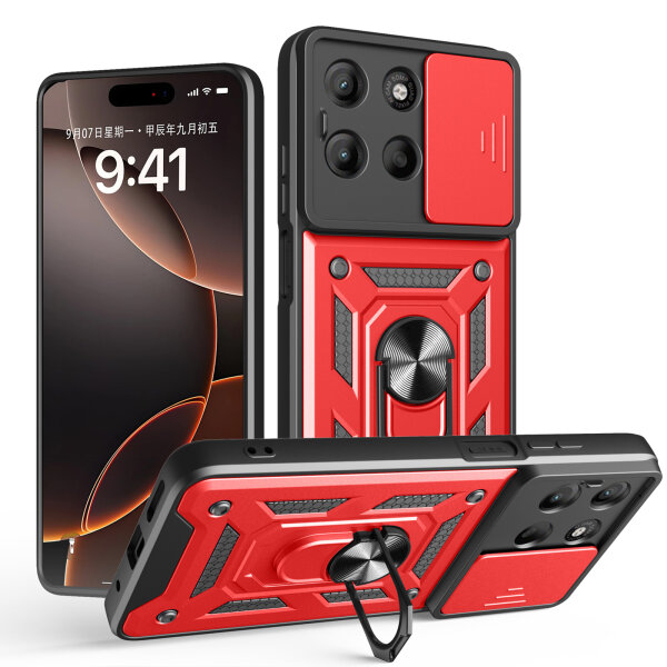 Outdoor Panzer Hülle für Motorola Moto G17 Handyhülle mit Kameraschutz Ringhalter Rot