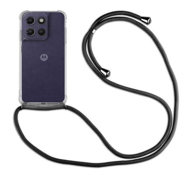 Handykette für Motorola Moto G17 Hülle mit Band Case Kordel in Schwarz
