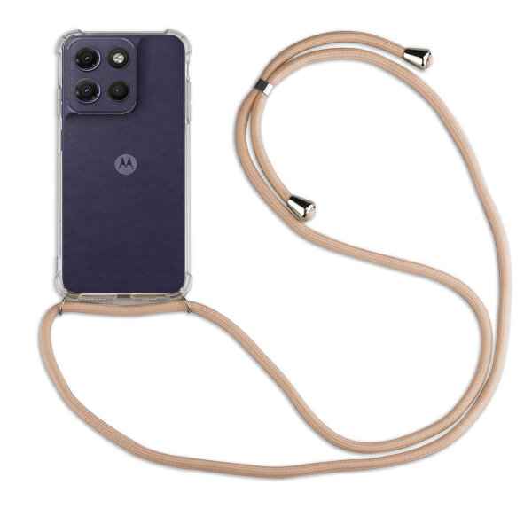 Handykette für Motorola Moto G17 Hülle mit Band Case Kordel in Beige / Braun