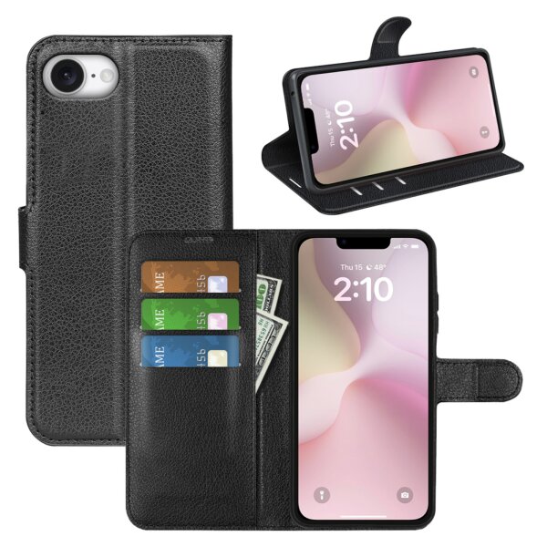 Apple iPhone 17E Handy Tasche Flip Cover Case Buch Klapp Schutz Hülle Etui Bumper in Schwarz