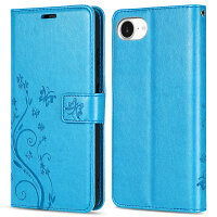 Hülle für iPhone 17E Handy Tasche Handyhülle Schutzhülle Klapphülle Blume Blau