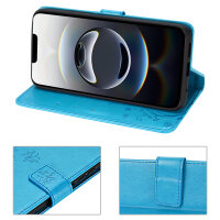 Hülle für iPhone 17E Handy Tasche Handyhülle Schutzhülle Klapphülle Blume Blau