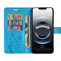 Hülle für iPhone 17E Handy Tasche Handyhülle Schutzhülle Klapphülle Blume Blau