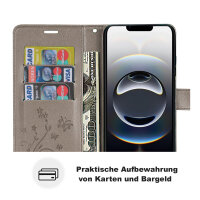 Hülle für iPhone 17E Handy Tasche Handyhülle Schutzhülle Klapphülle Blume Grau